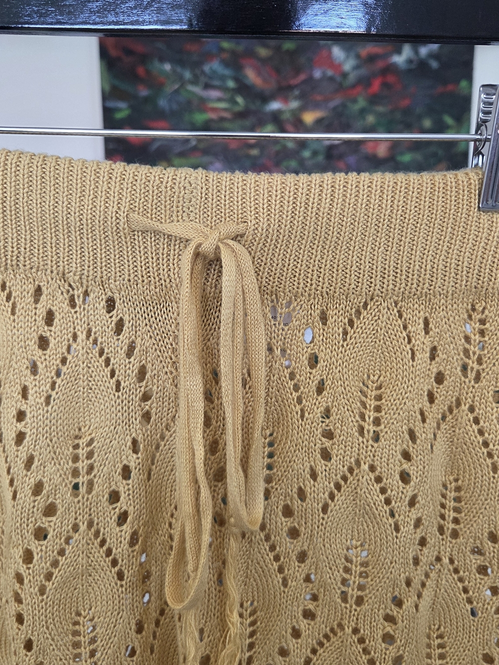 Almost Famous Knit Lace Pattern Boho Bohemian Shorts, Yellow Goldenrod - Large - Picture 2 of 5